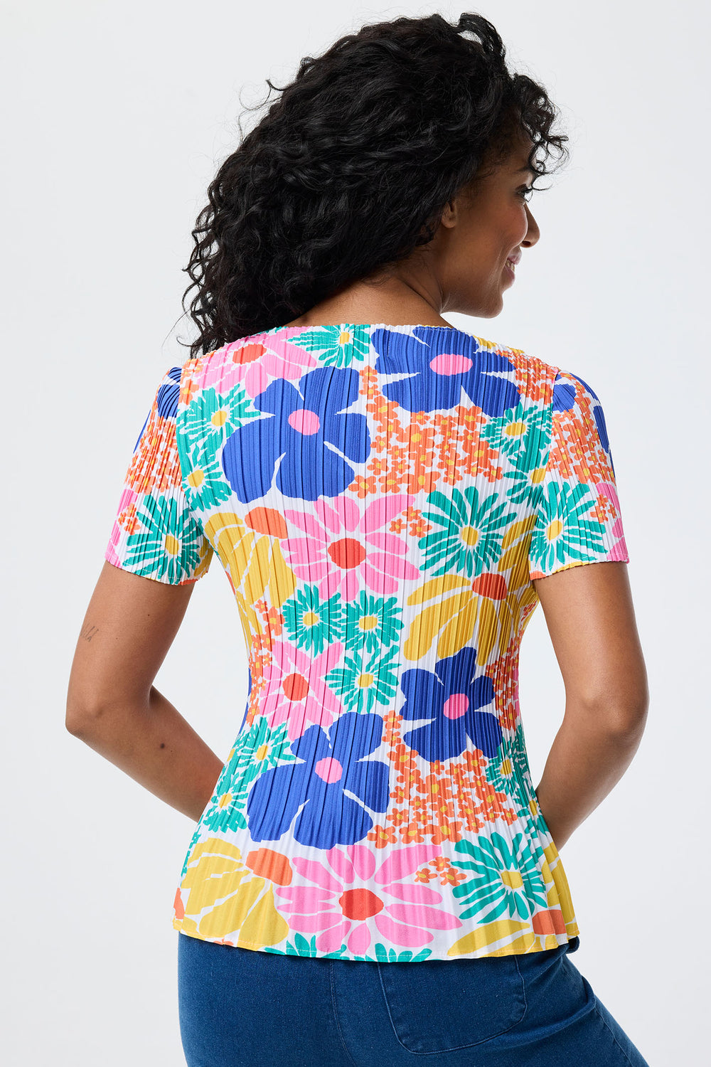 Leo & Ugo Top Flower Print Stretch Pleat YE630 - Shirley Allum Boutique