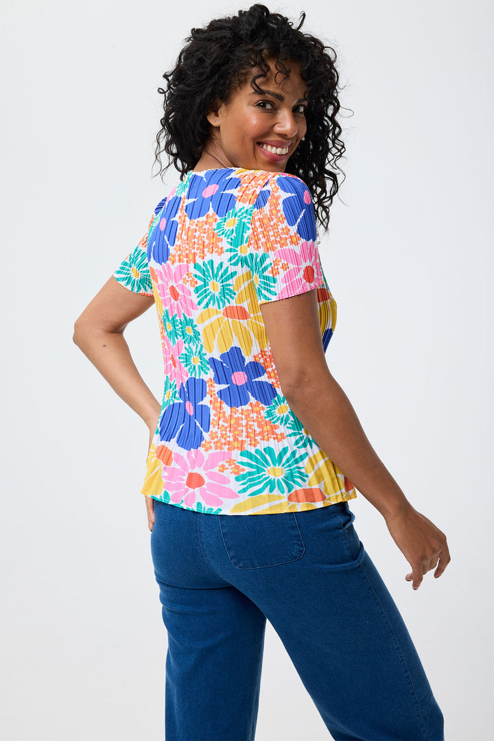 Leo & Ugo Top Flower Print Stretch Pleat YE630 - Shirley Allum Boutique