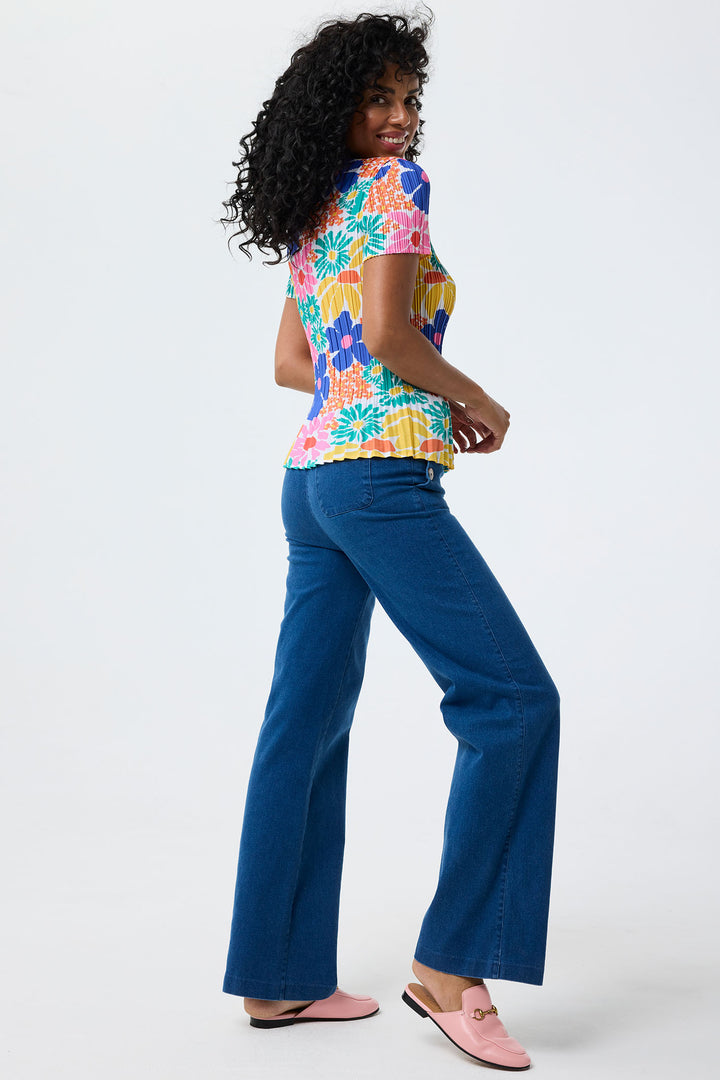 Leo & Ugo Top Flower Print Stretch Pleat YE630 - Shirley Allum Boutique