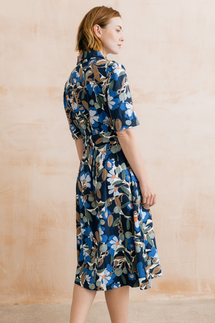 Lily &amp; Me LM26054 Robyn Navy Ceres Print Dress