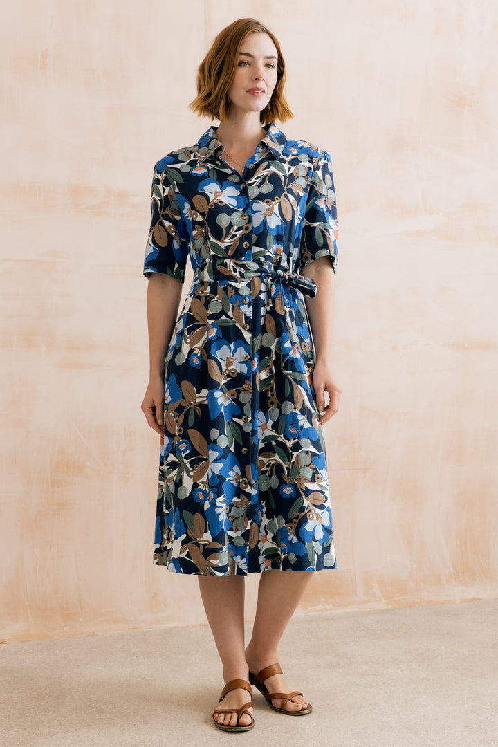 Lily &amp; Me LM26054 Robyn Navy Ceres Print Dress