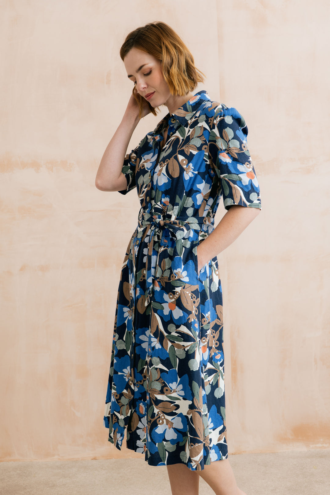 Lily &amp; Me LM26054 Robyn Navy Ceres Print Dress