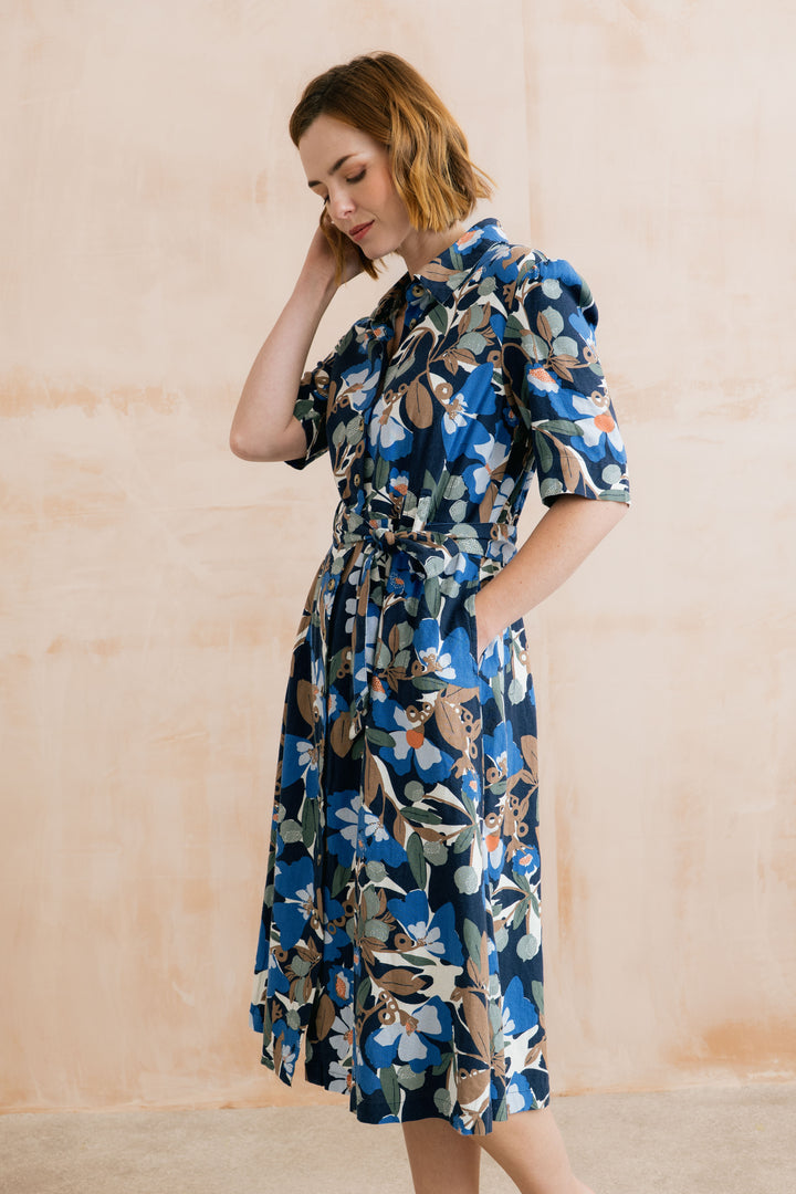 Lily &amp; Me LM26054 Robyn Navy Ceres Print Dress