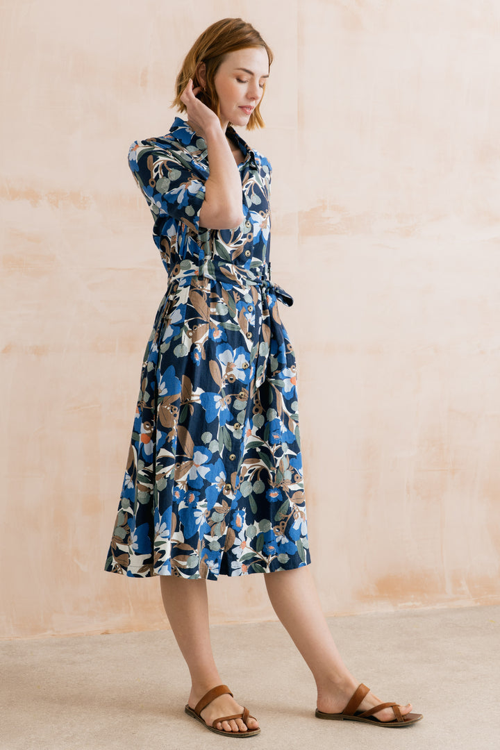Lily &amp; Me LM26054 Robyn Navy Ceres Print Dress