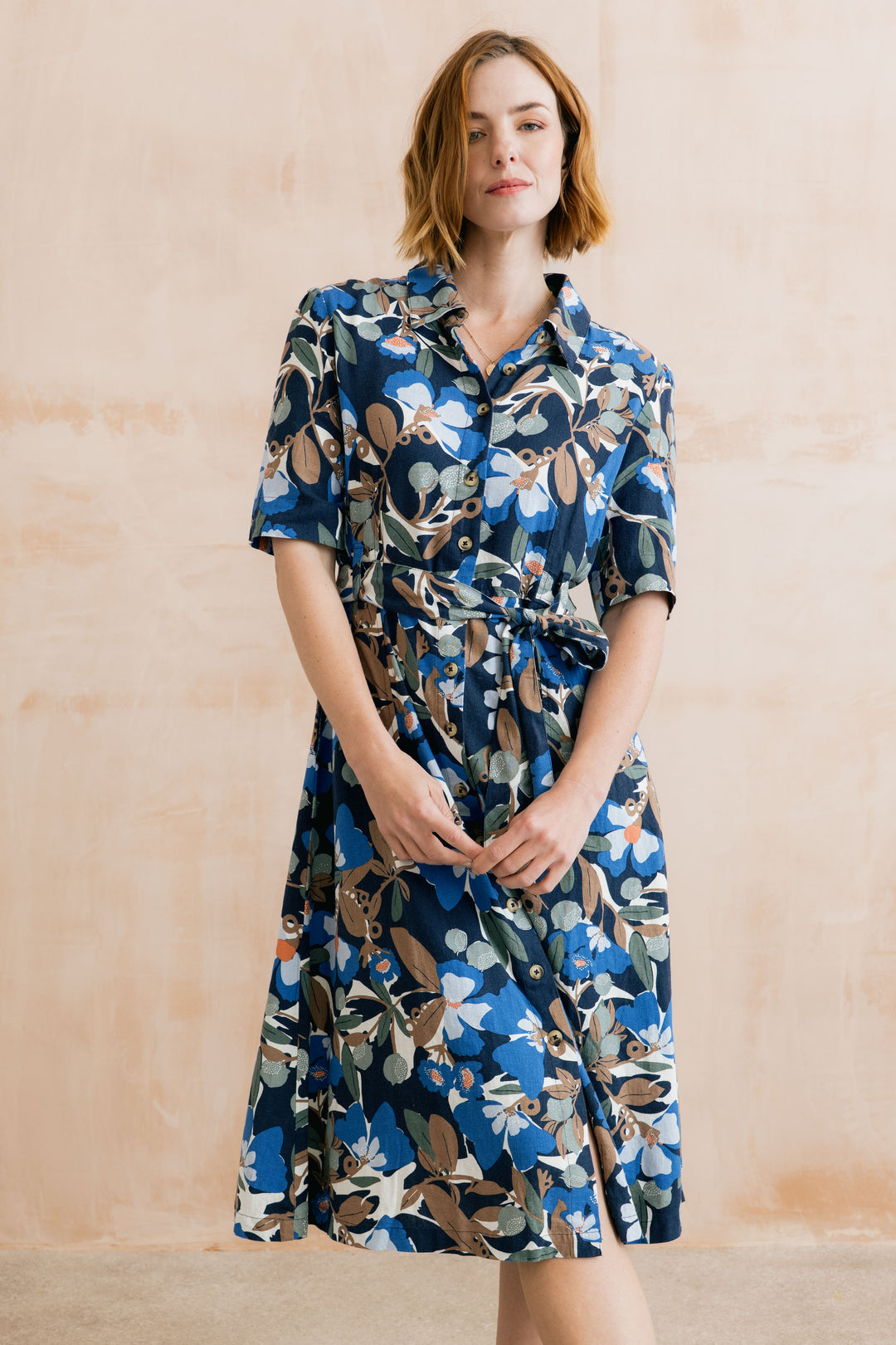 Lily &amp; Me LM26054 Robyn Navy Ceres Print Dress