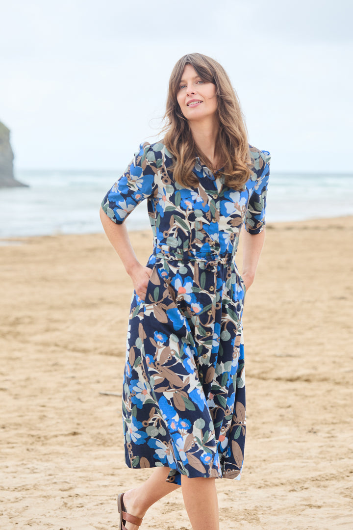 Lily &amp; Me LM26054 Robyn Navy Ceres Print Dress