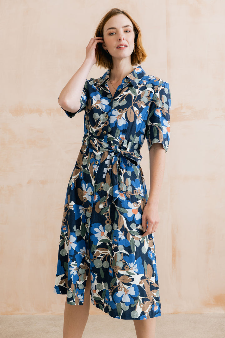 Lily &amp; Me LM26054 Robyn Navy Ceres Print Dress