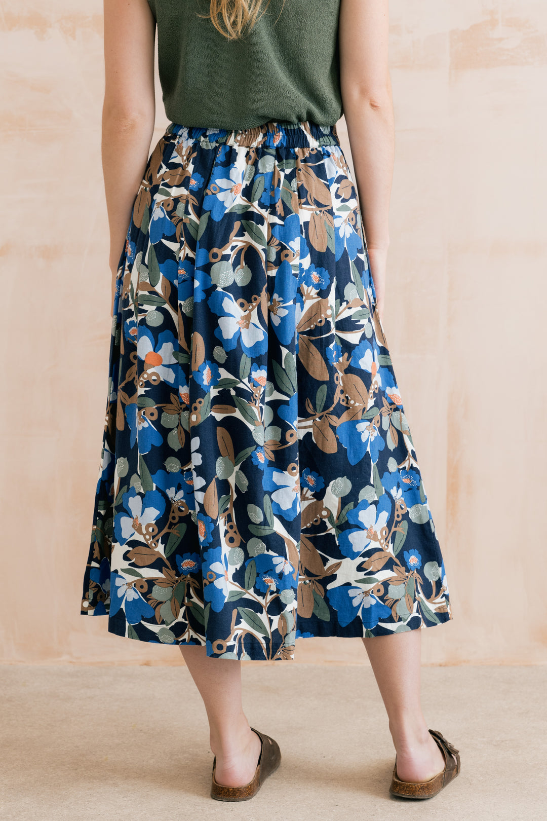 Lily &amp; Me LM26058 St Ives Navy Ceres Print Linen Blend Skirt