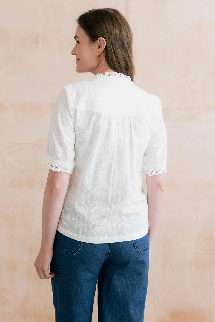 Lily &amp; Me LM26074 Wren Embroidered White Cotton Blouse