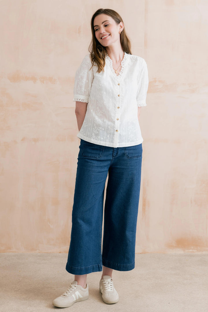Lily &amp; Me LM26074 Wren Embroidered White Cotton Blouse