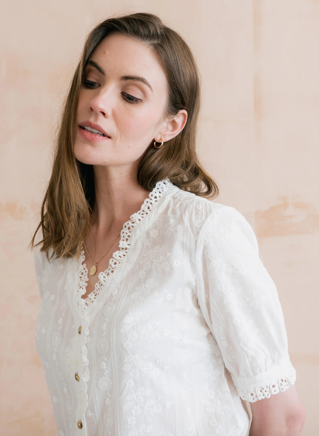 Lily &amp; Me LM26074 Wren Embroidered White Cotton Blouse