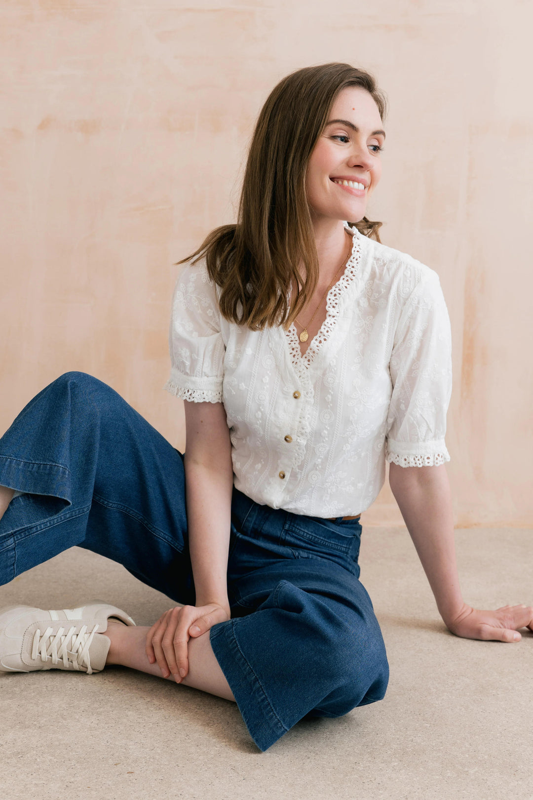 Lily &amp; Me LM26074 Wren Embroidered White Cotton Blouse