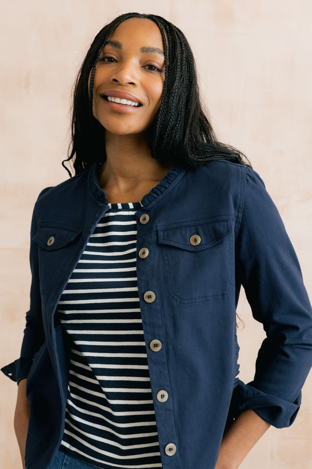 Lily &amp; Me LM26092 Seren Navy Jacket Plain Twill