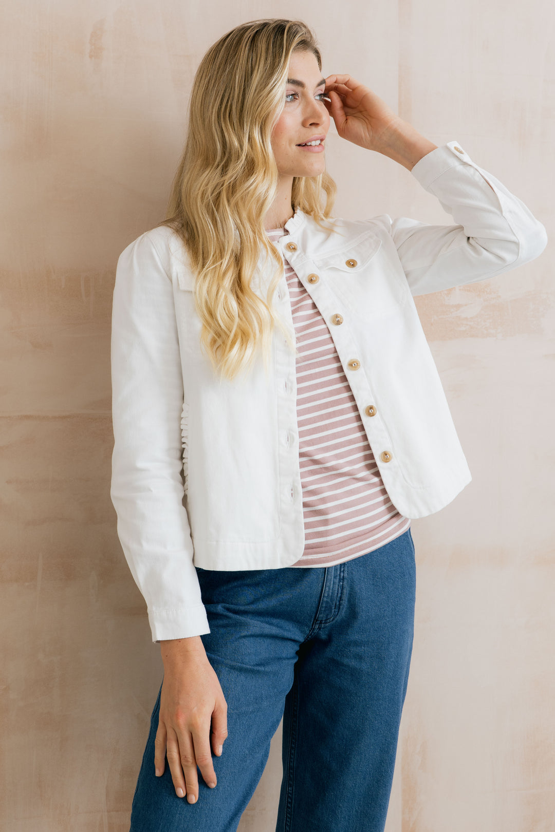 Lily &amp; Me LM26092 Seren White Jacket Plain Twill