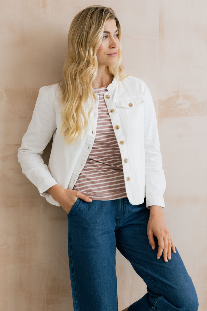 Lily &amp; Me LM26092 Seren White Jacket Plain Twill