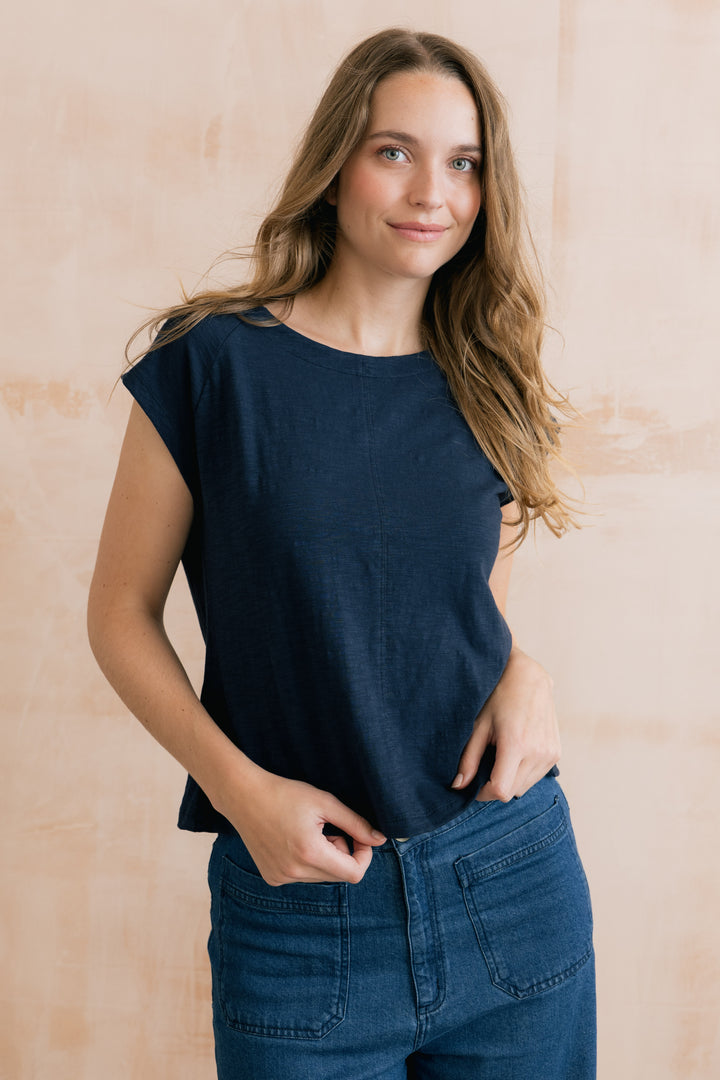 Lily &amp; Me LM26102 Tidal Navy T-Shirt Plain Organic Cotton Slub