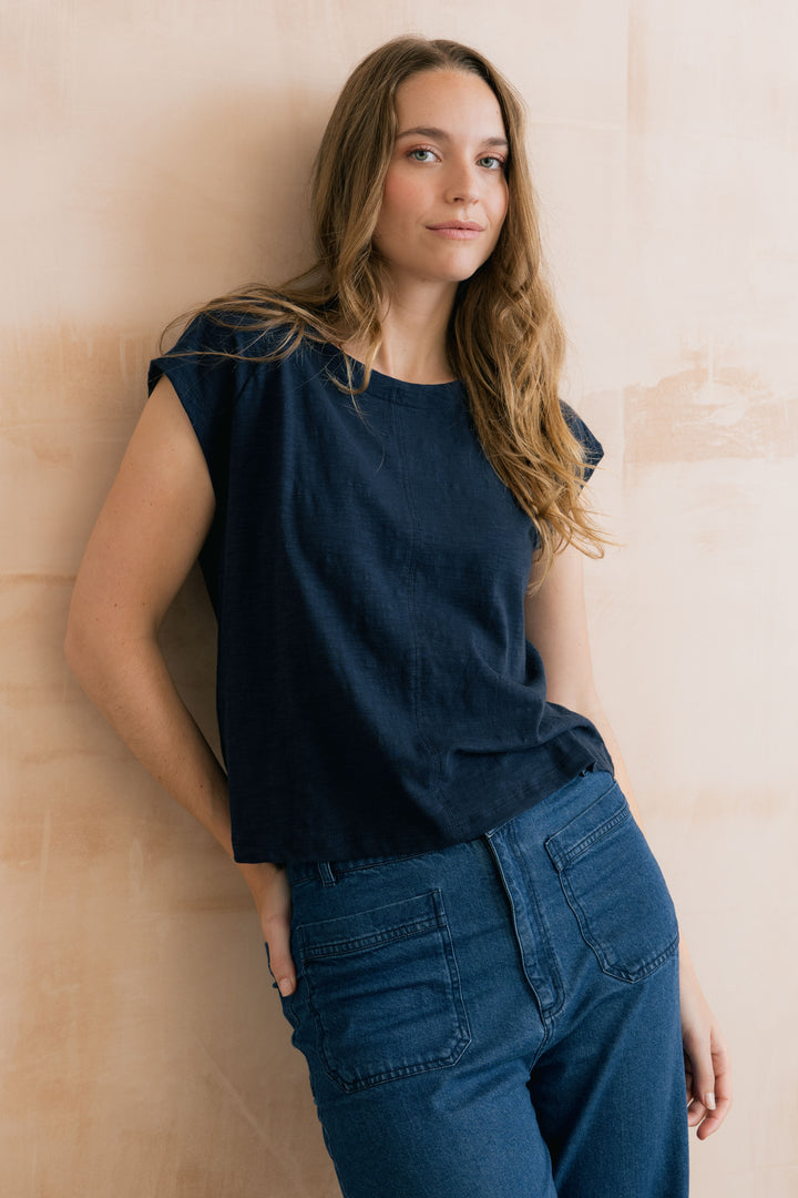 Lily &amp; Me LM26102 Tidal Navy T-Shirt Plain Organic Cotton Slub