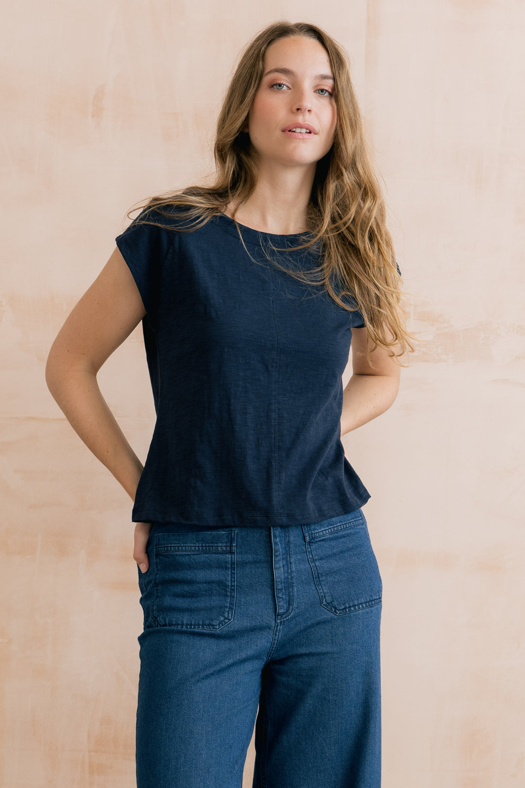Lily &amp; Me LM26102 Tidal Navy T-Shirt Plain Organic Cotton Slub