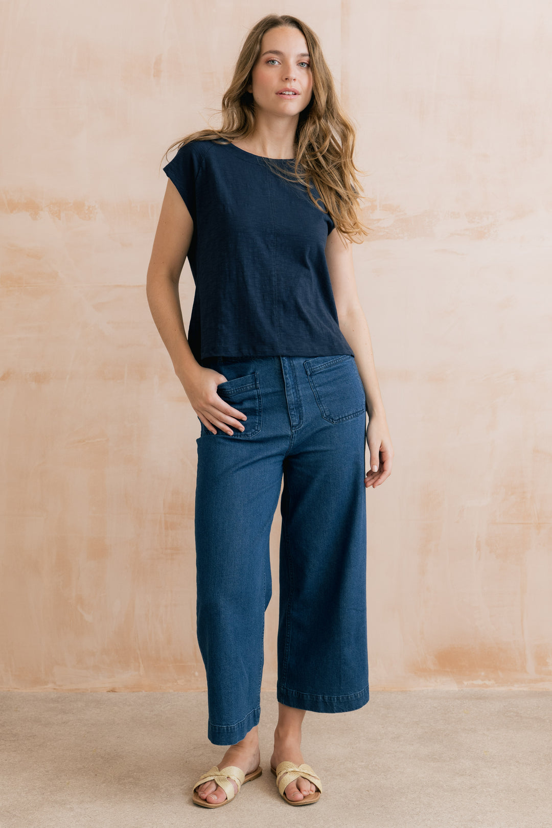 Lily &amp; Me LM26102 Tidal Navy T-Shirt Plain Organic Cotton Slub