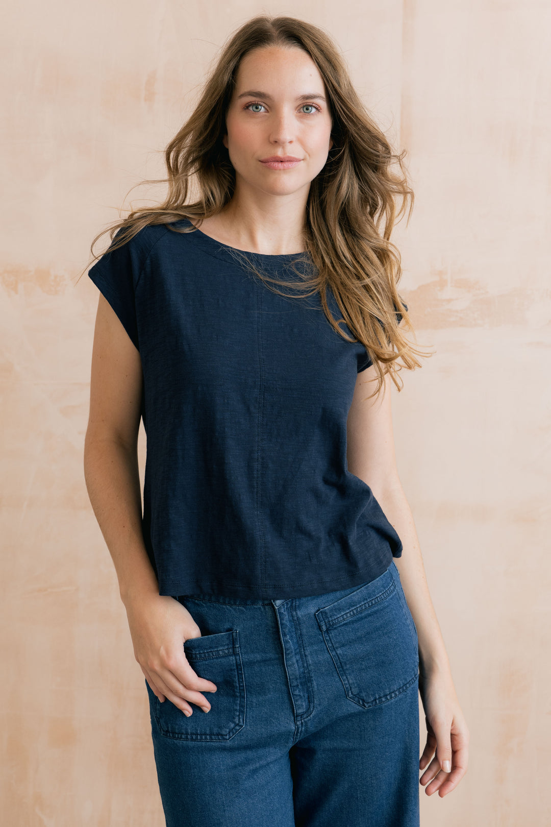 Lily &amp; Me LM26102 Tidal Navy T-Shirt Plain Organic Cotton Slub