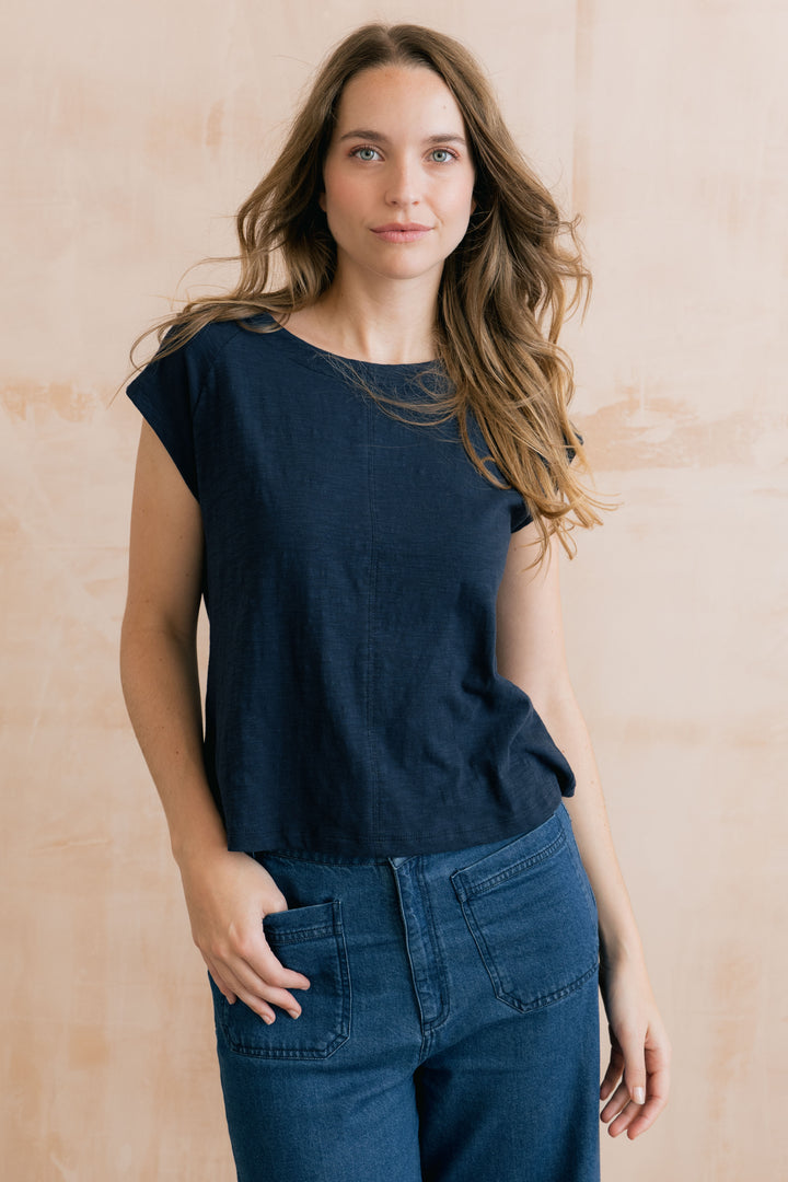 Lily &amp; Me LM26102 Tidal Navy T-Shirt Plain Organic Cotton Slub