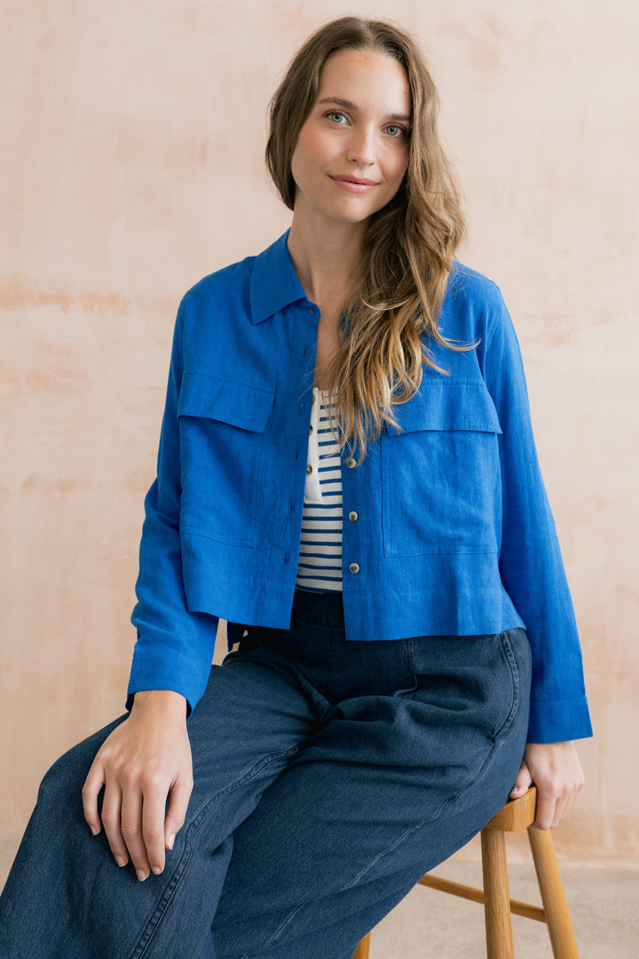 Lily &amp; Me LM26121 Cobalt Linen Jacket at Shirley Allum