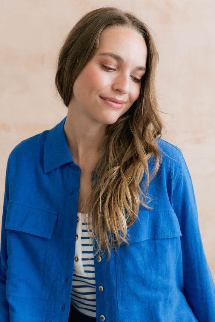 Lily &amp; Me LM26121 Cobalt Linen Jacket at Shirley Allum