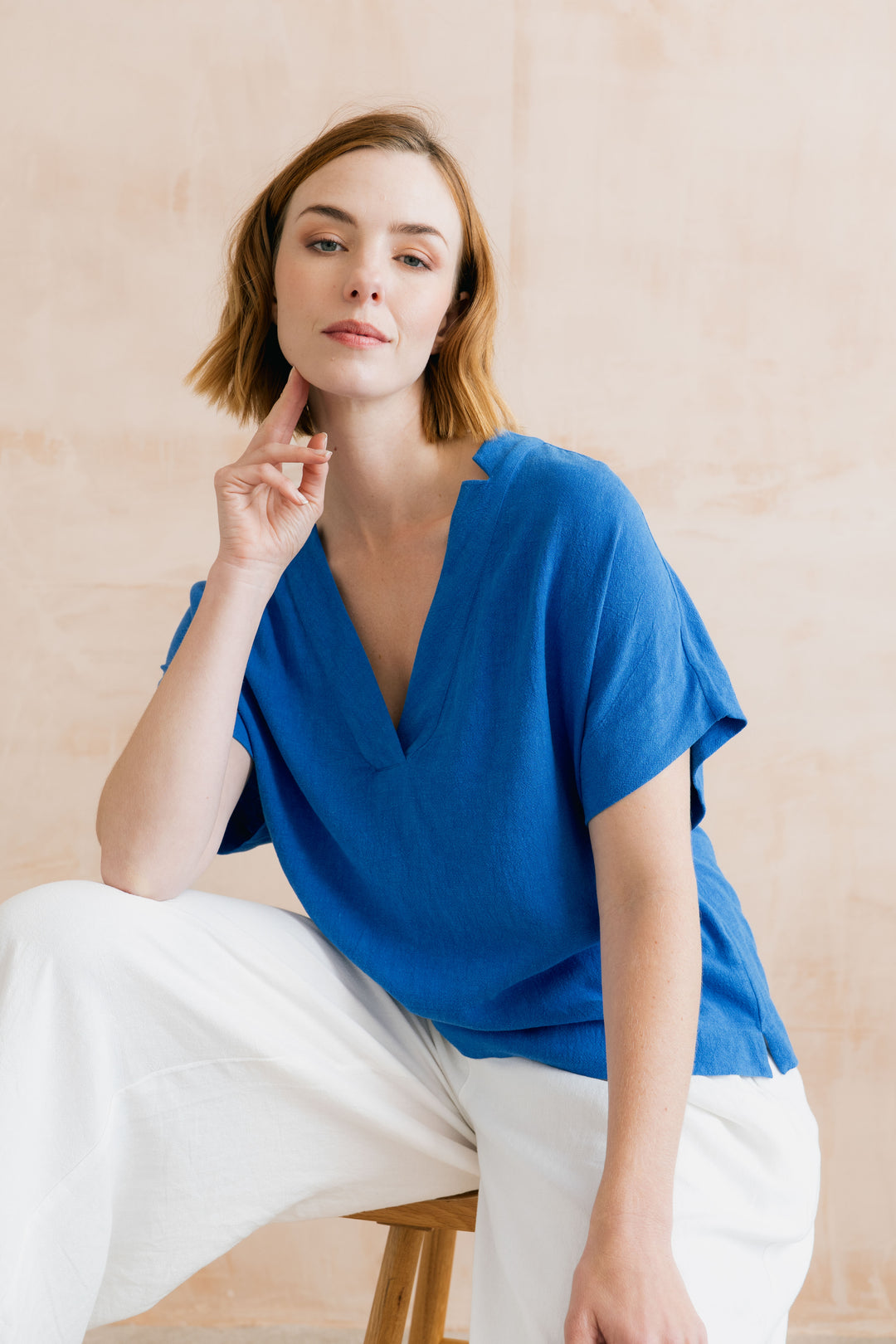 Lily &amp; Me LM26123 Cobalt Linen Top at Shirley Allum