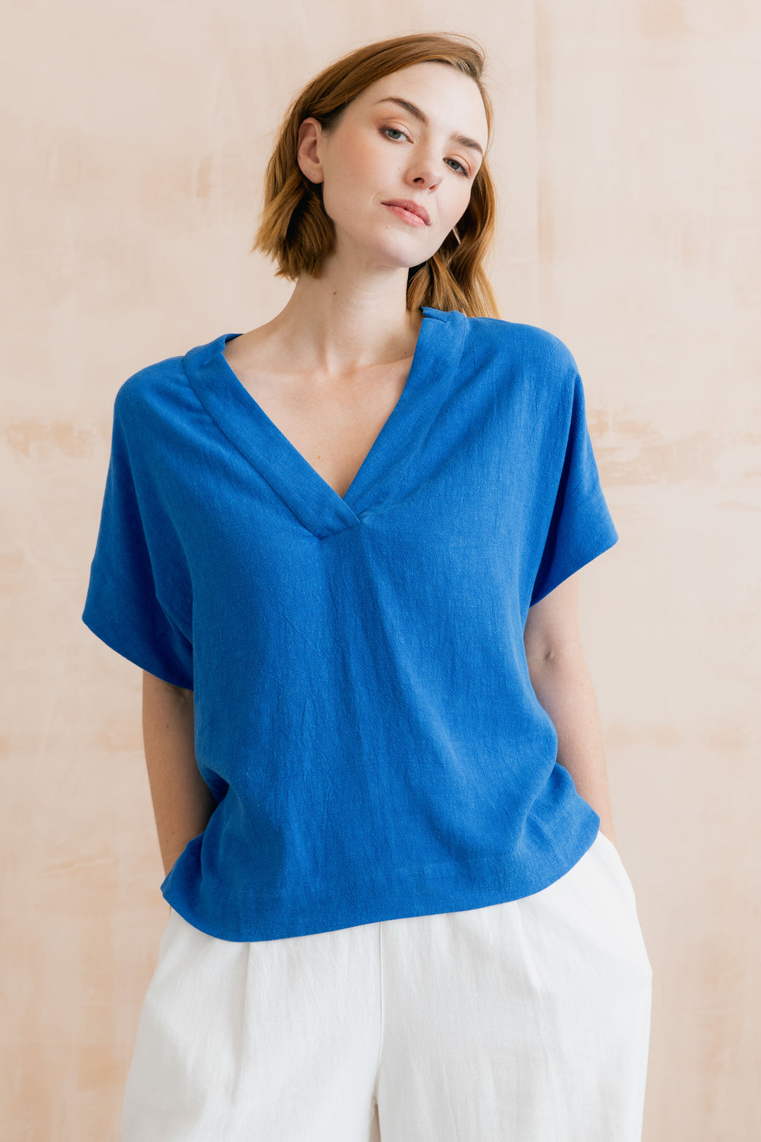 Lily &amp; Me LM26123 Cobalt Linen Top at Shirley Allum