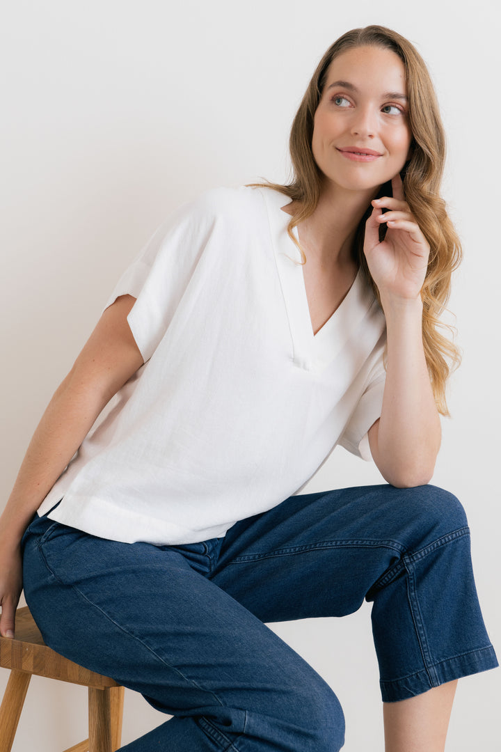 Lily &amp; Me LM26123 White Linen Top at Shirley Allum