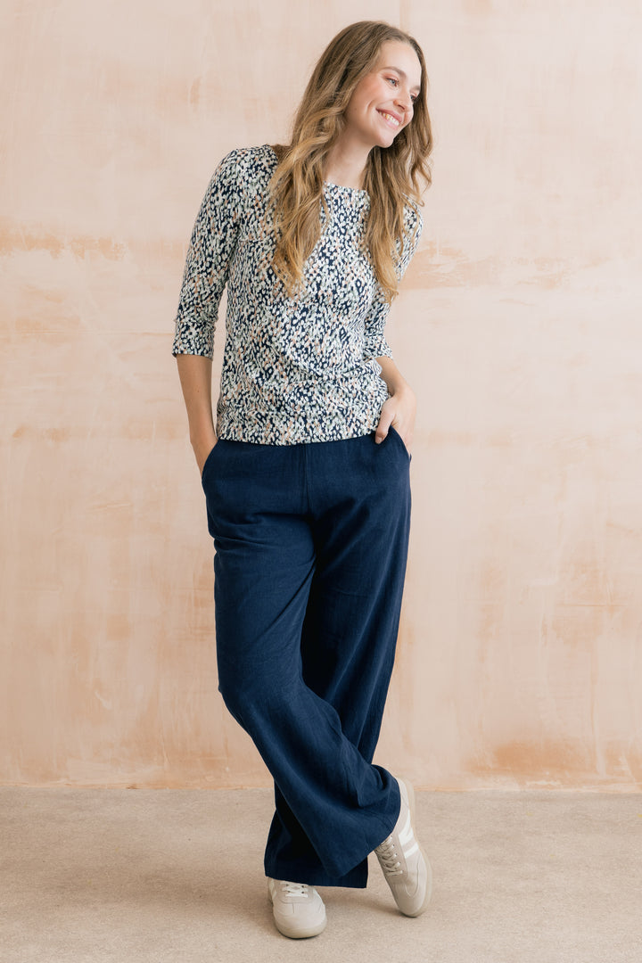 Lily &amp; Me LM26125 Navy Linen Trousers at Shirley Allum