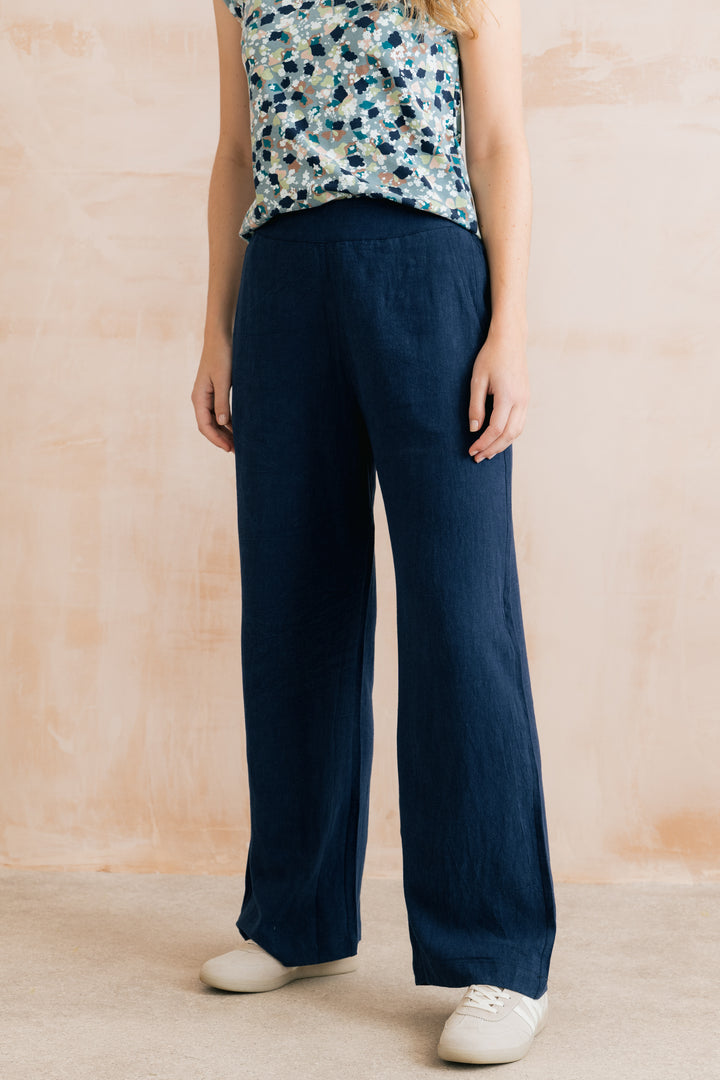 Lily &amp; Me LM26125 Navy Linen Trousers at Shirley Allum