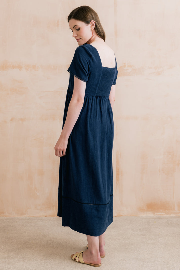 Lily &amp; Me LM26128 Iris Cobalt Linen Blend Midi Dress
