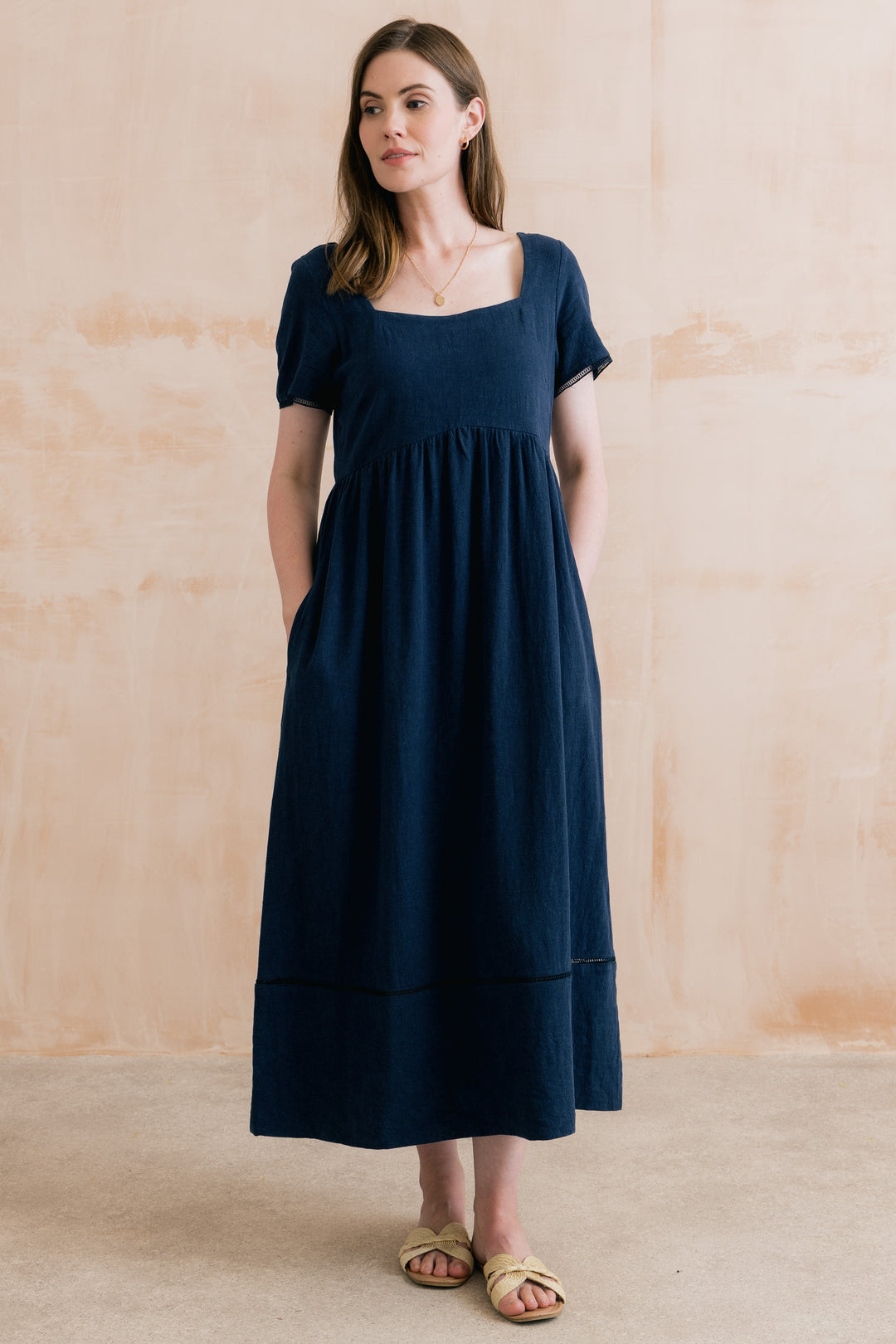 Lily &amp; Me LM26128 Iris Cobalt Linen Blend Midi Dress