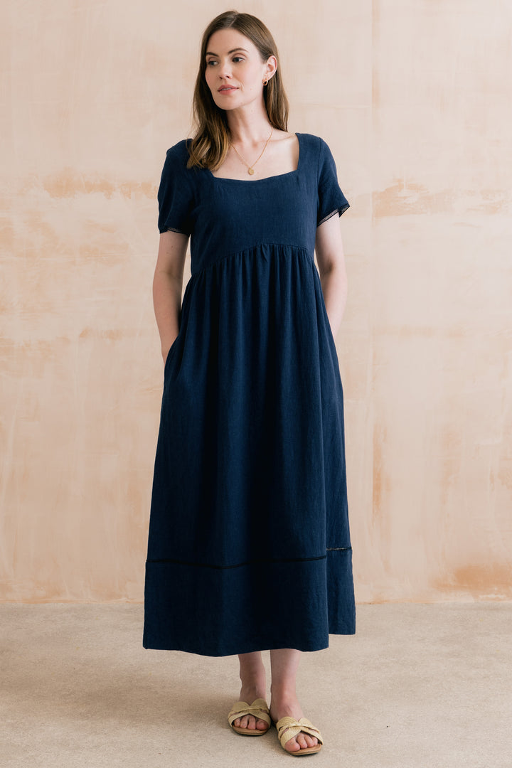 Lily &amp; Me LM26128 Iris Cobalt Linen Blend Midi Dress