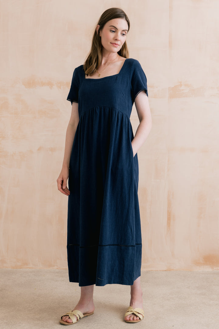 Lily &amp; Me LM26128 Iris Cobalt Linen Blend Midi Dress