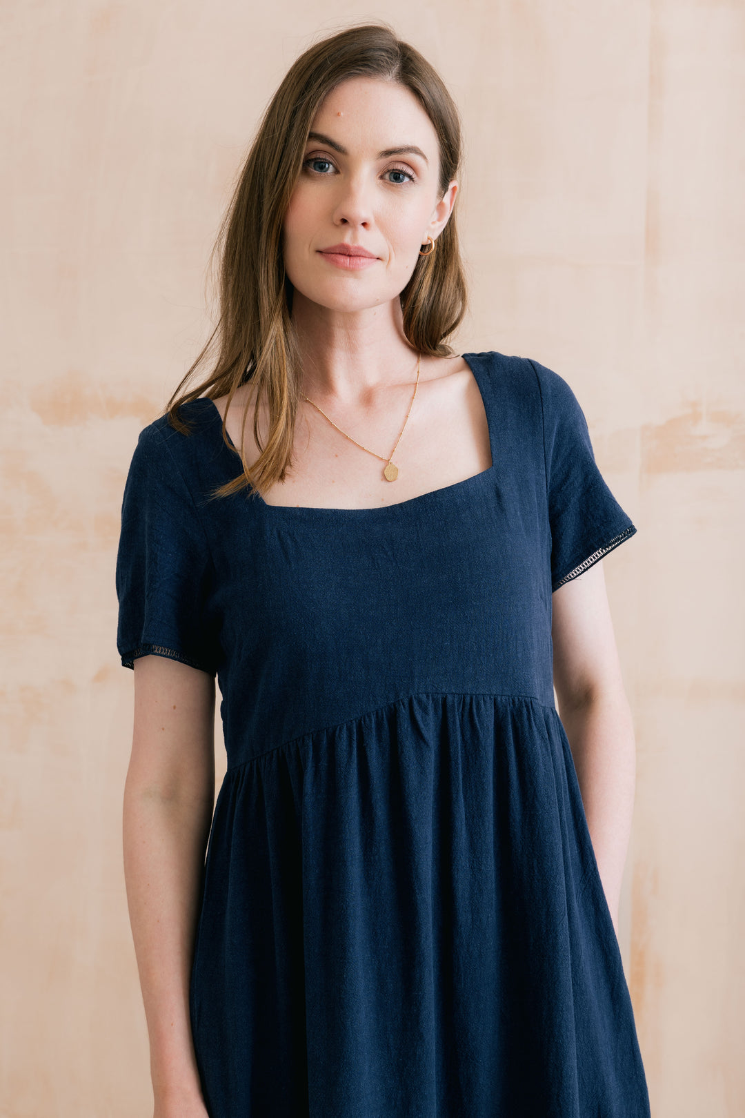 Lily &amp; Me LM26128 Iris Cobalt Linen Blend Midi Dress