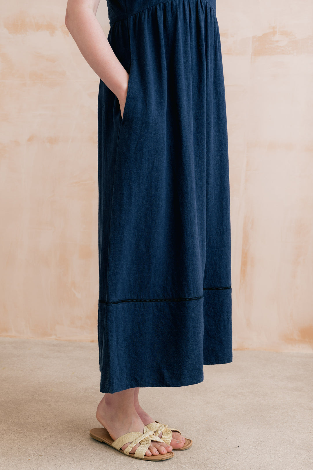 Lily &amp; Me LM26128 Iris Cobalt Linen Blend Midi Dress