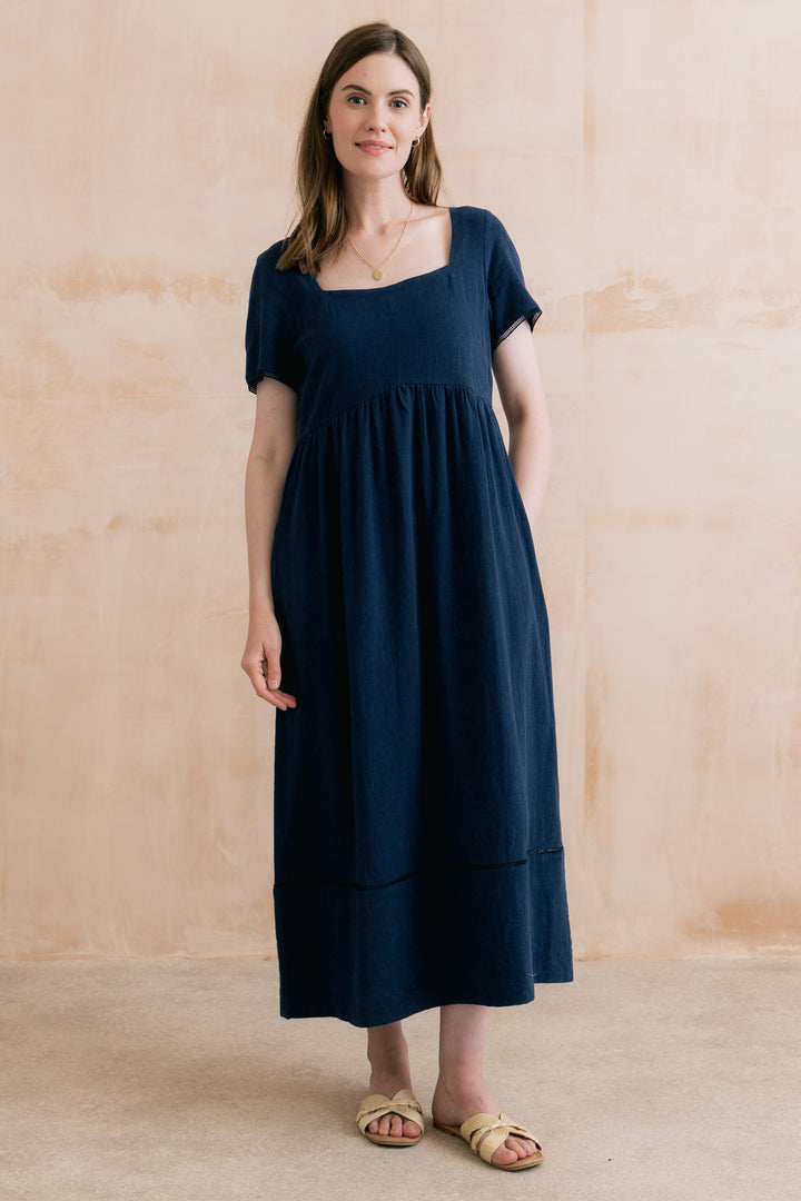 Lily &amp; Me LM26128 Iris Cobalt Linen Blend Midi Dress