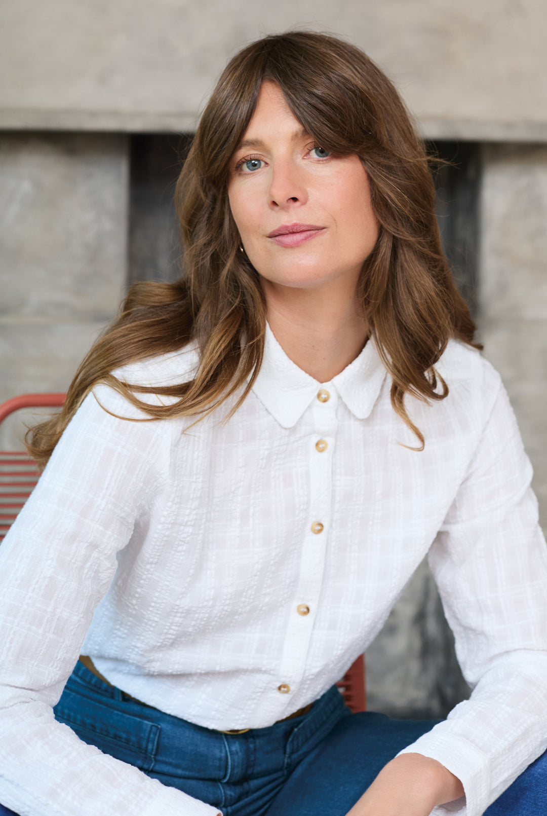 Lily &amp; Me LM26134 Savannah Plain White Seersucker Shirt