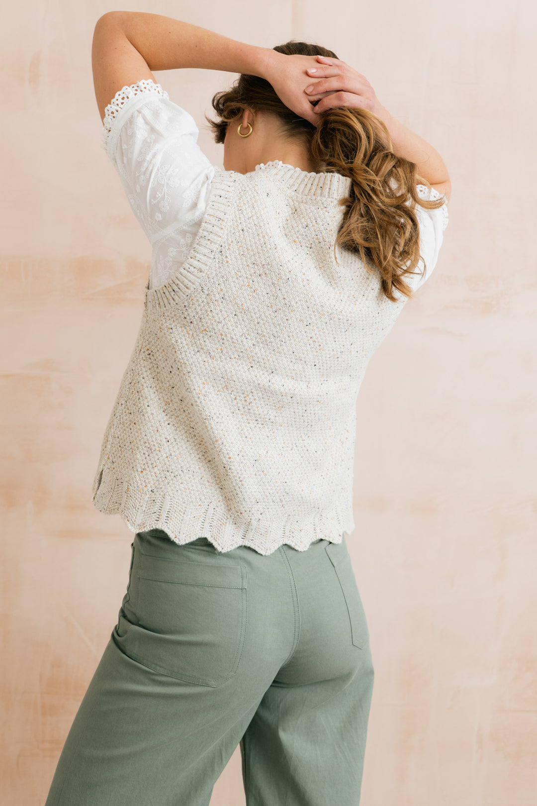 Lily &amp; Me LM26145 Celandine Ecru Waistcoat Cardigan Fleck Knit