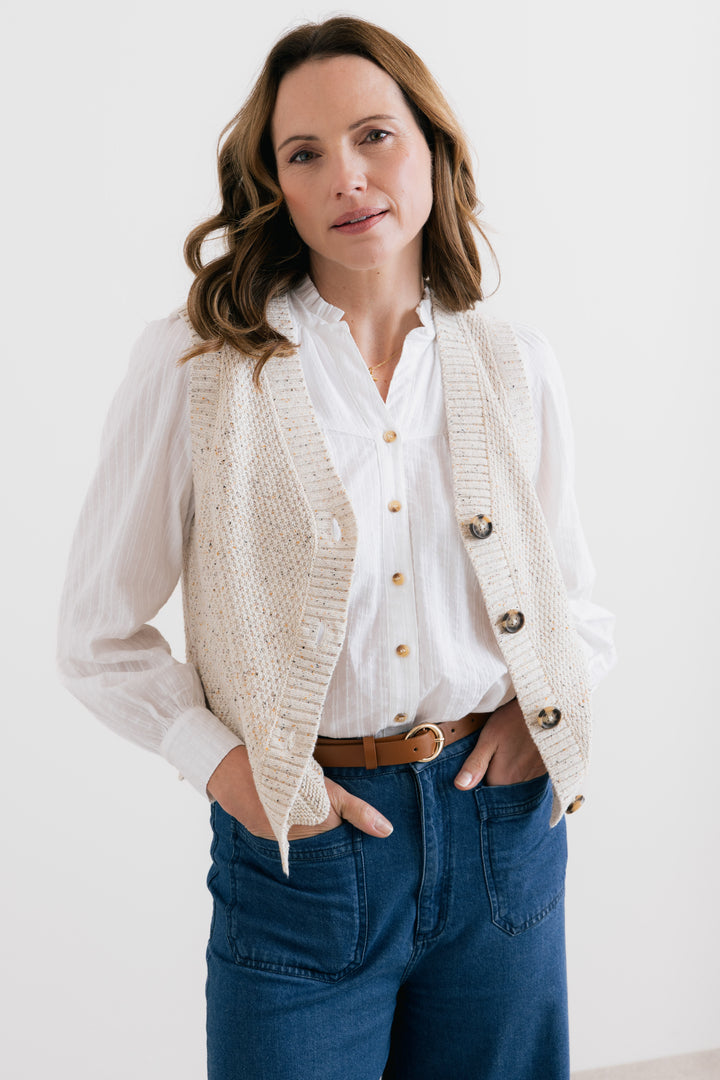 Lily &amp; Me LM26145 Celandine Ecru Waistcoat Cardigan Fleck Knit