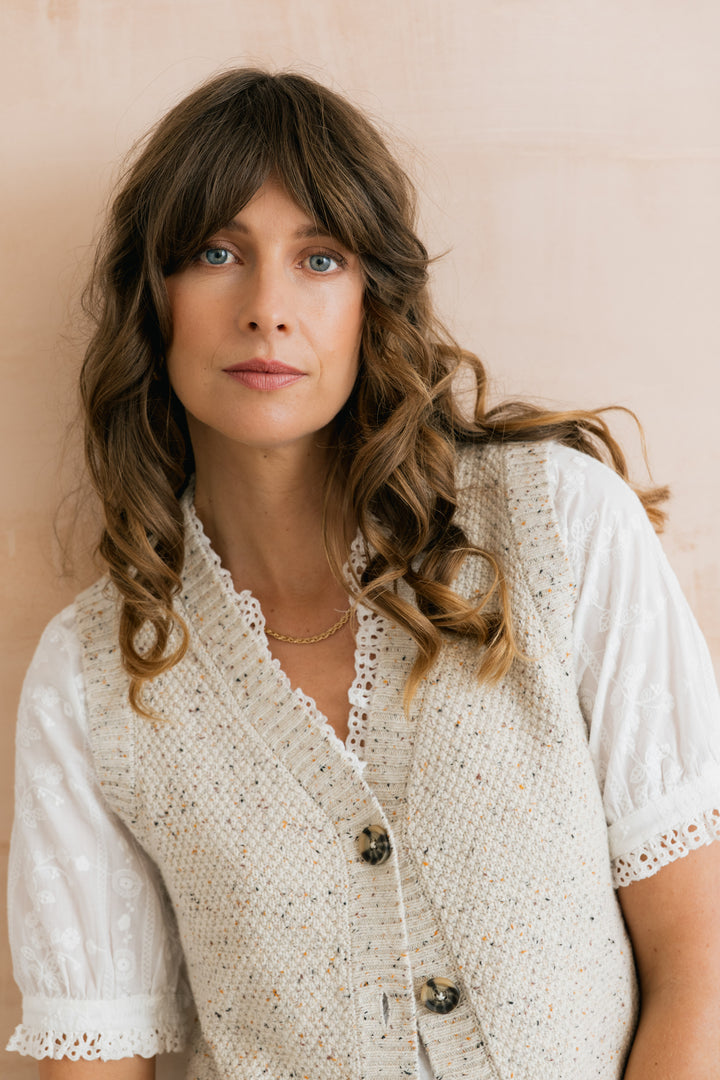 Lily &amp; Me LM26145 Celandine Ecru Waistcoat Cardigan Fleck Knit