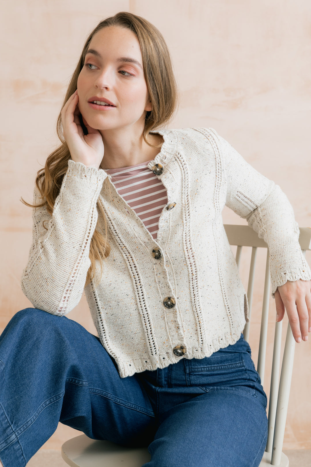 Lily & Me LM26146 Jasmine Ecru Cardigan Fleck Knit