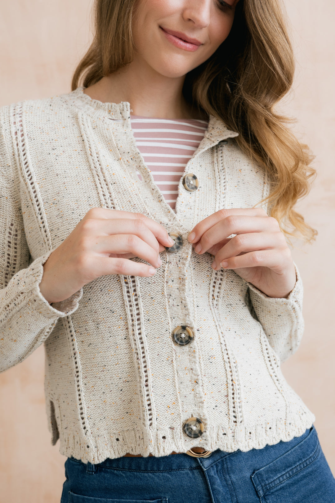 Lily & Me LM26146 Jasmine Ecru Cardigan Fleck Knit