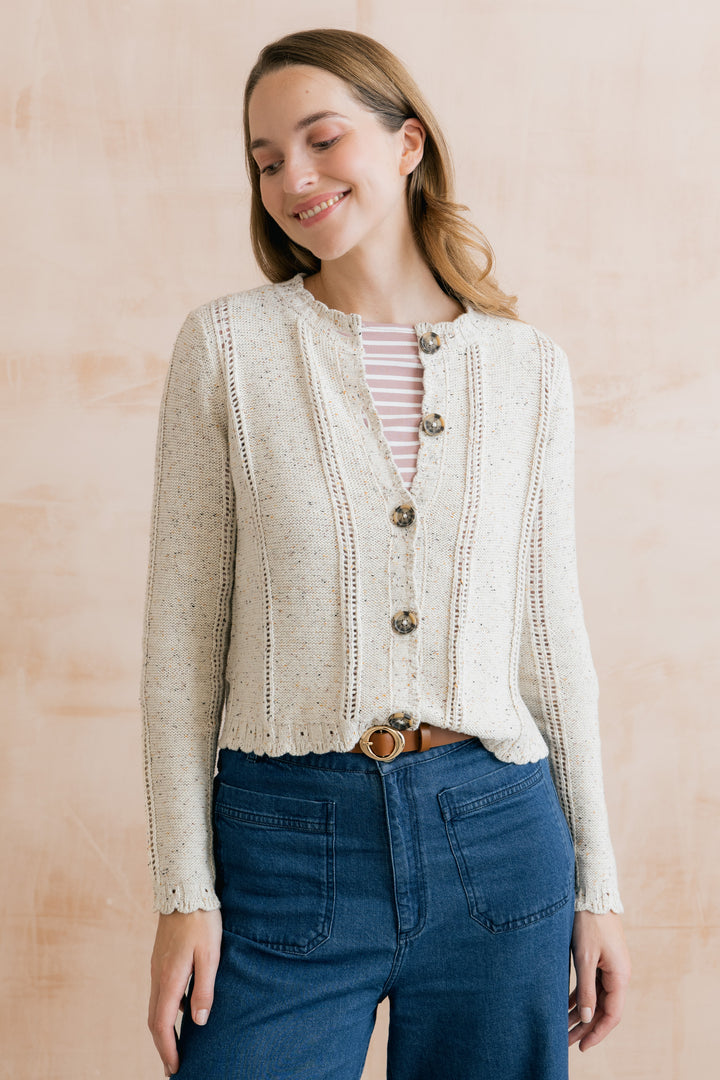 Lily & Me LM26146 Jasmine Ecru Cardigan Fleck Knit