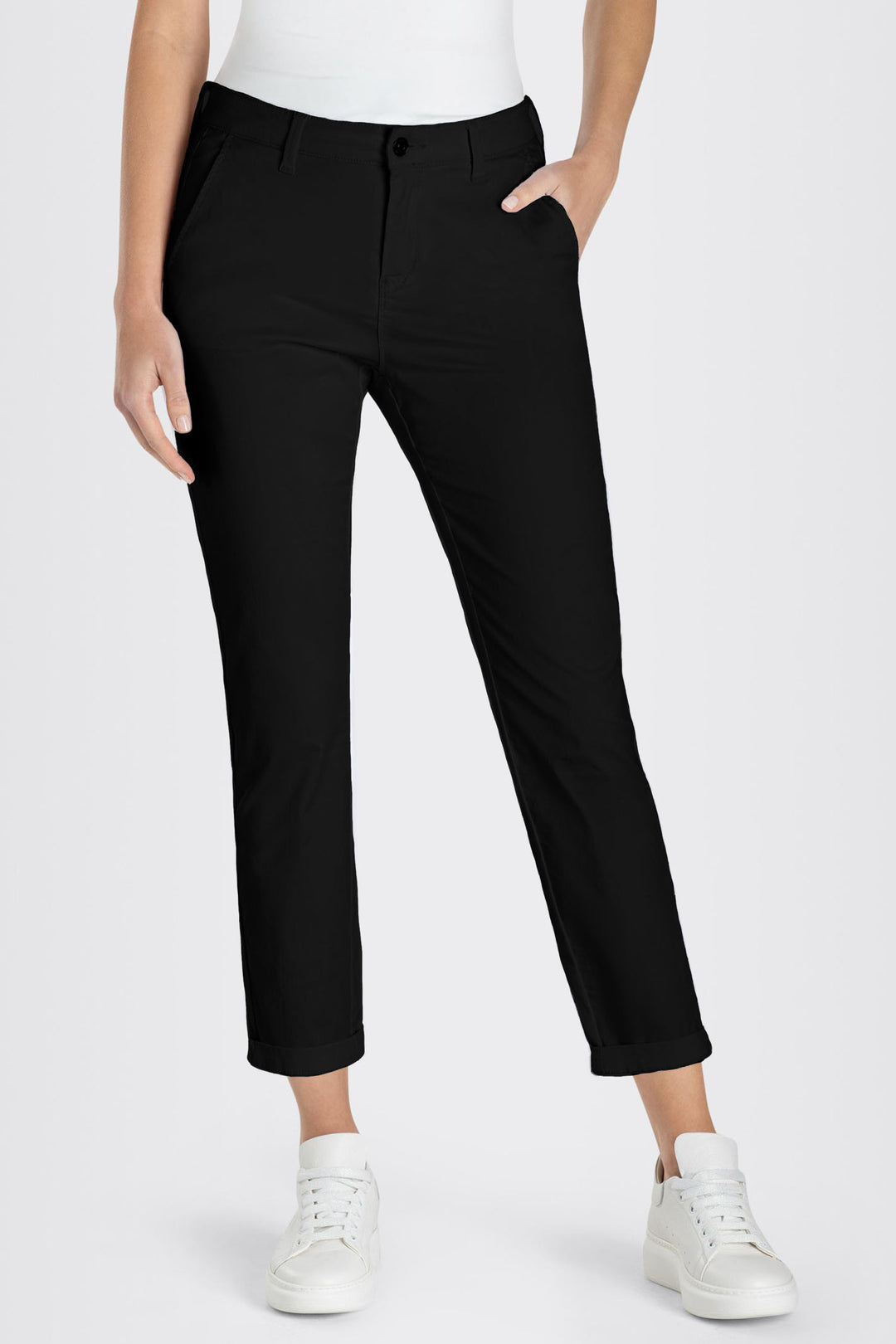 Mac 3075-00-0434 090R Black Authentic Stretch Gabardine Turn Up Chino Trousers - Shirley Allum Boutique