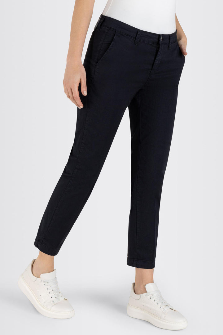 Mac 3075-00-0434L 198R Dark Blue Authentic Stretch Gabardine Turn Up Chino Trousers - Shirley Allum Boutique