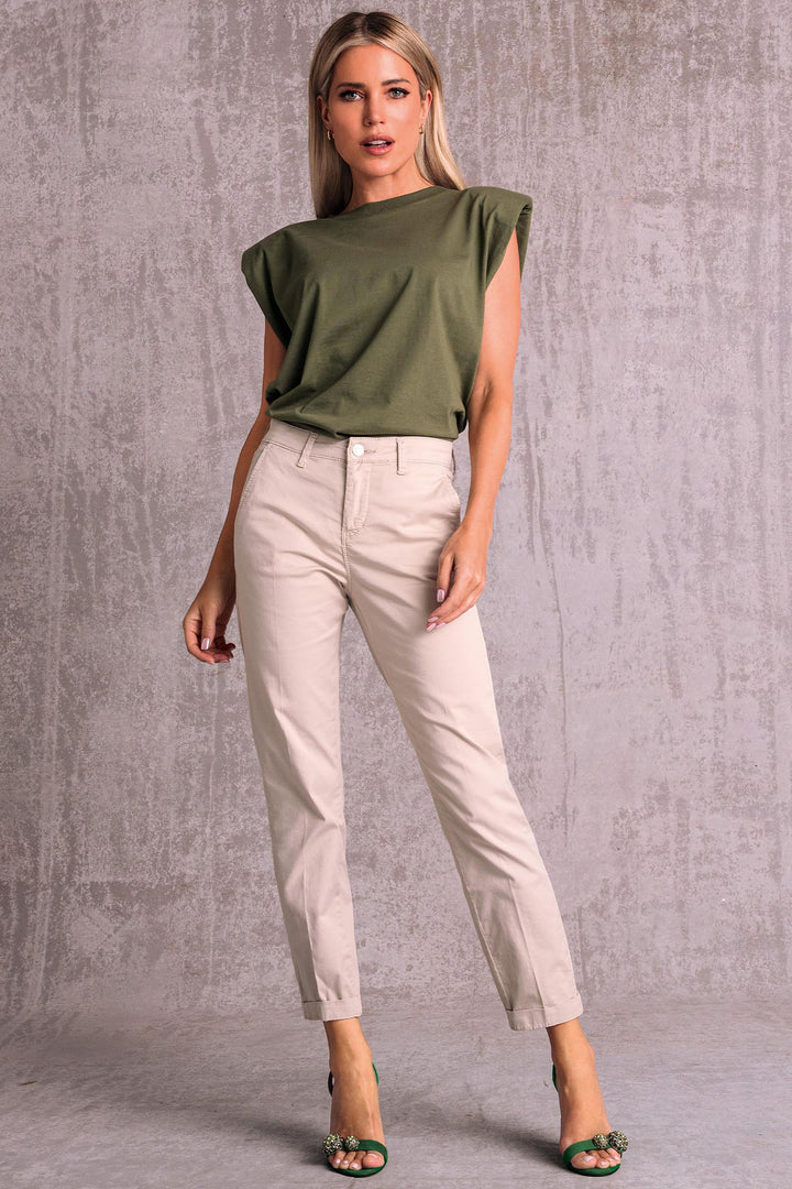 Mac 3075-00-0434L 208R Ivory Authentic Stretch Gabardine Turn Up Chino Trousers - Shirley Allum Boutique
