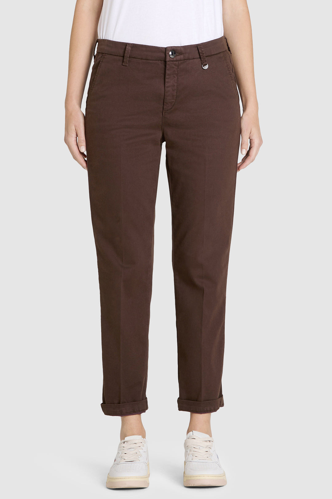Mac Chino Brown Turn Up Trousers 3075-00-0431L 293R, front view